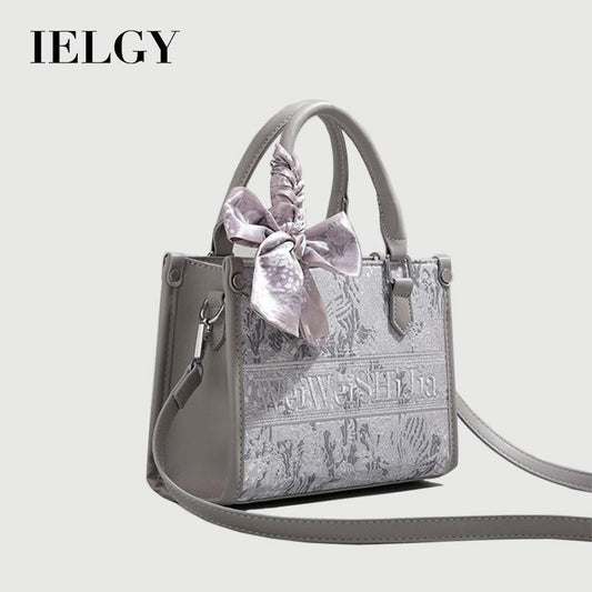 Ielgy Commuter Tote Bag High-End Pattern Embroidery Portable One-Shoulder Diagonal Shopping Bag (Ribbon Style Random Shipping)