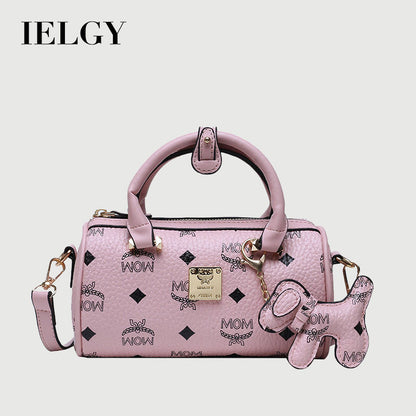 Ielgy Boston Letter Cylindrical Handbag Shoulder Crossbody Bag