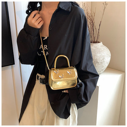 Ielgy Ladies Casual All-Match Silver Butterfly Small Square Bag Portable One-Shoulder Mini Messenger Bag