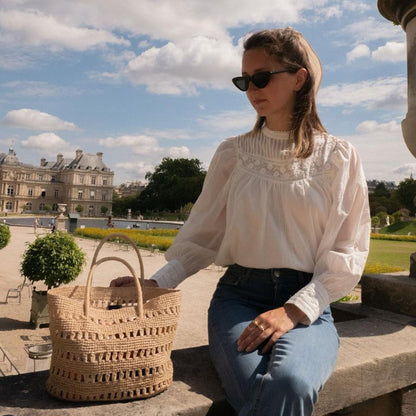 Ielgy Large-Capacity Straw Bag Hollow Classy One-Shoulder Portable Woven Female Bag Vacation Rattan