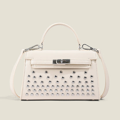 Ielgy Ladies Black Rivet Silver Buckle Messenger Bag