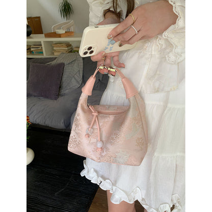 Ielgy Niche Embroidery New Chinese Style Bag Shoulder Crossbody Chinese Style Portable Dumpling Bag Can Be Crossbody