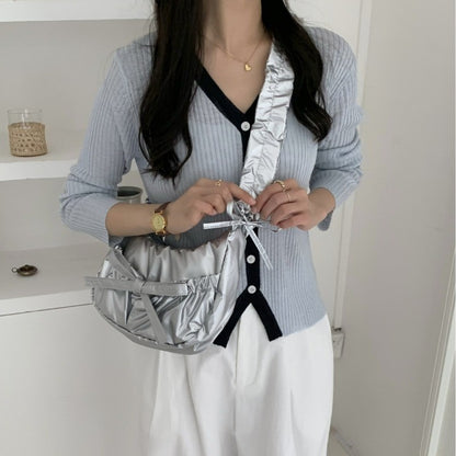Ielgy Casual Unique Pleated Drawstring Lace-Up Nylon Lazy Style Underarm Messenger Bag ins