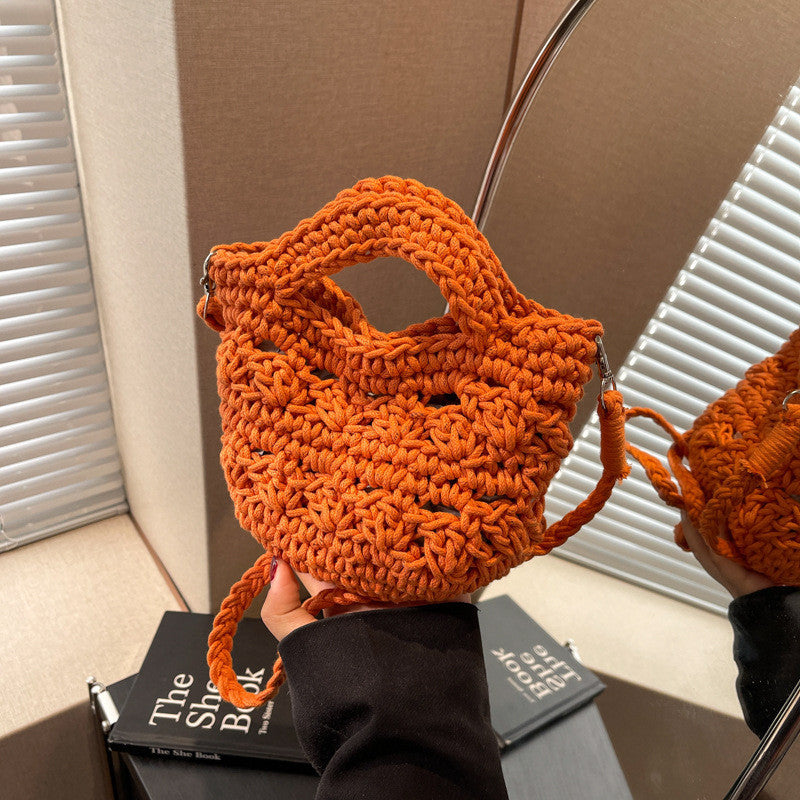 Ielgy Ladies Messenger Cotton Thread Woven Bag All-Match Hollow Straw Vacation Beach Bag Fresh