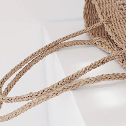 Ielgy Korean Style Large-Capacity Straw Beach Bag Hollow One-Shoulder Portable Woven Female Bag Seaside Vacation