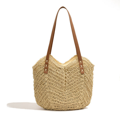 Ielgy One-Shoulder Messenger Large-Capacity Straw Woven Retro Woven Crossbody Bag