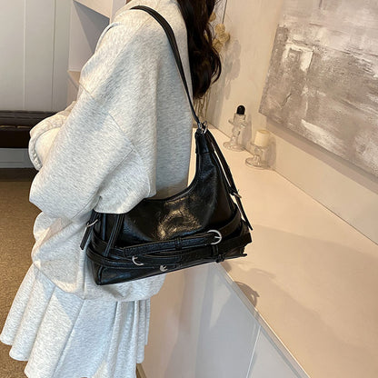 Ielgy Retro Hot Girl Style Large-Capacity Silver Stray Bag Fashionable All-Match One-Shoulder Messenger Underarm Bag Trendy