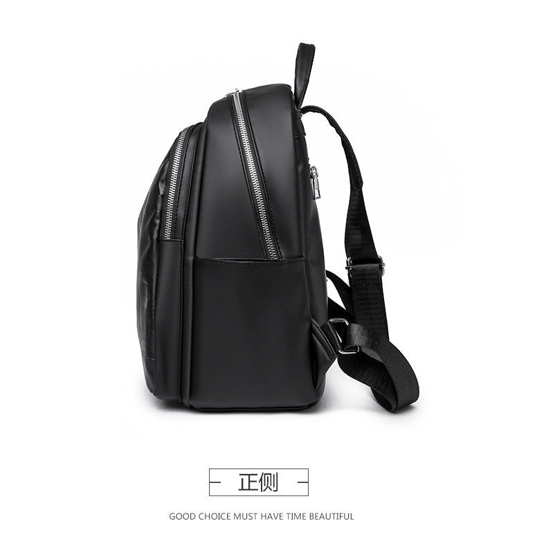 Ielgy Ladies PU Soft Leather Texture Backpack Fashion Letter Printing Travel Bag Simple Lightweight Commuter Bag