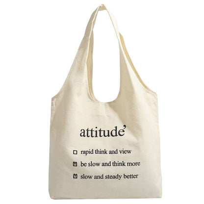 Ielgy Literary Canvas Bag Trendy All-Match Letter Shoulder Casual Simple Tote Bag