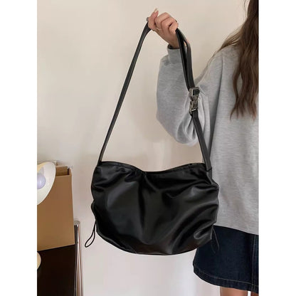 Ielgy Large-Capacity Pleated Tote Bag High-End Commuter Wide Shoulder Strap Messenger Bag