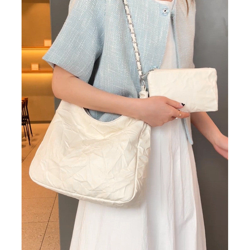 Ielgy Preppy Style Small Fresh Large-Capacity Soft Surface Tote Bag Commuter Shoulder Messenger Chain Bag