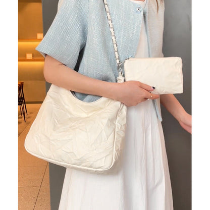 Ielgy Preppy Style Small Fresh Large-Capacity Soft Surface Tote Bag Commuter Shoulder Messenger Chain Bag