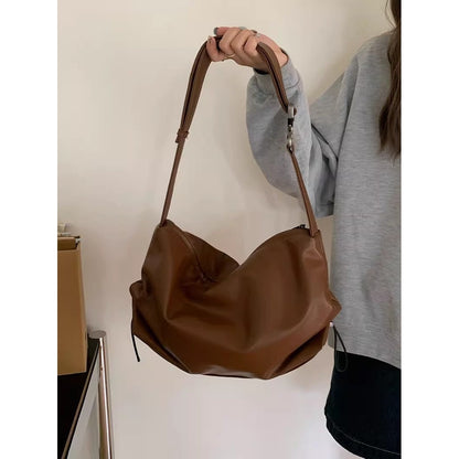 Ielgy Large-Capacity Pleated Tote Bag High-End Commuter Wide Shoulder Strap Messenger Bag