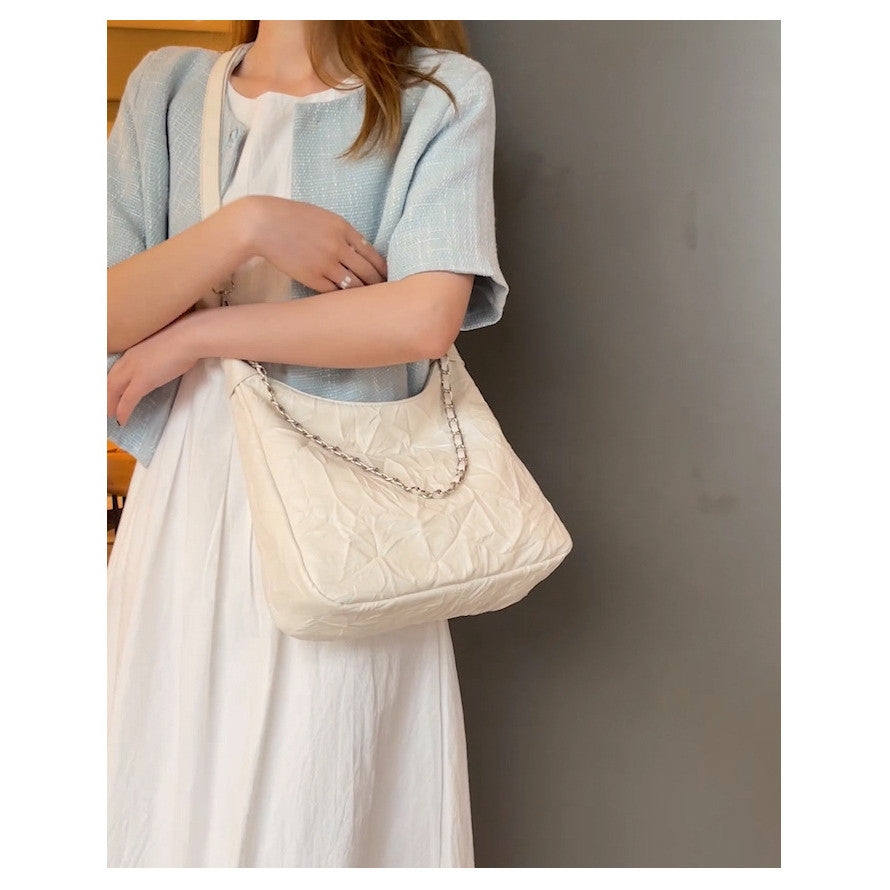 Ielgy Preppy Style Small Fresh Large-Capacity Soft Surface Tote Bag Commuter Shoulder Messenger Chain Bag