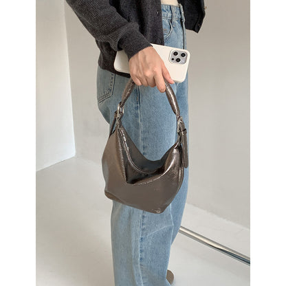 Ielgy Oil Wax Leather High-End Soft Leather One-Shoulder Commuter Underarm Bag Ladies All-Match Trendy Fashion Dumpling Bag