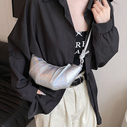 Ielgy Niche Unique Fashionable Hot Girl Style Simple All-Match Dumpling Bag Casual Silver Messenger Bag