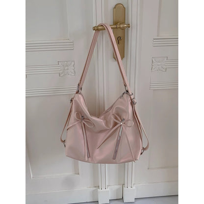 Ielgy Bow Pink Backpack Trendy Fashion Tote Bag Casual Large Capacity Shoulder Bag