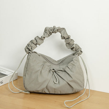Ielgy Korean Version Fashionable Pleated Underarm Cloud Bag Classy One-Shoulder Nylon Commuter All-Match