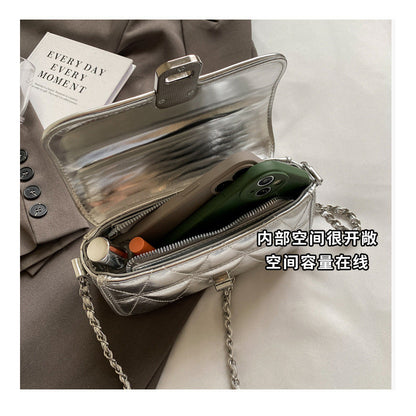 Ielgy Ladies Diamond Chain Bag Shoulder Crossbody Silver Small Golden Ball Adjustable Texture Small Square Bag