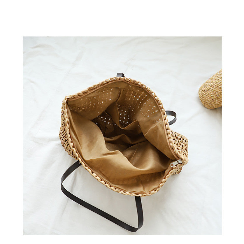 Ielgy Summer Pastoral Style Woven Beach Bag Leisure Seaside Vacation Portable Female Bag Large Capacity Straw Woven