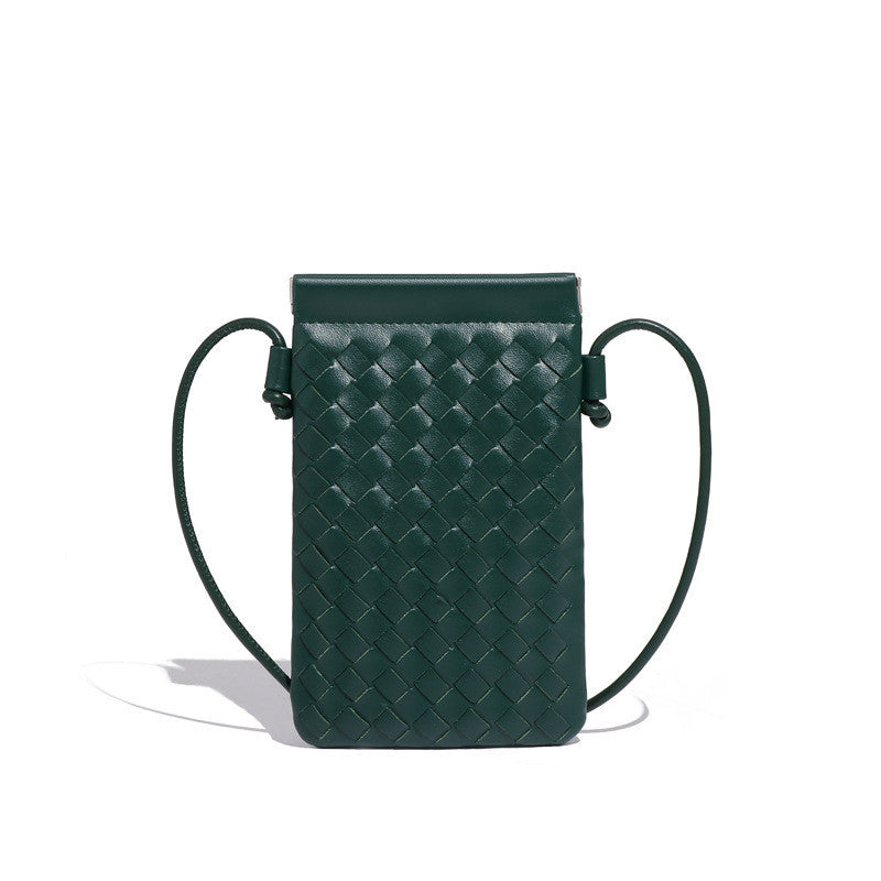 Ielgy Fashion Mini Mobile Phone Bag Hand-Woven Bag Simple Trendy All-Match Retro Small One-Shoulder Messenger Female Bag
