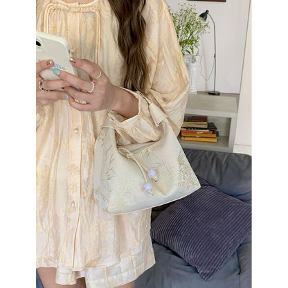 Ielgy Niche Embroidery New Chinese Style Bag Shoulder Crossbody Chinese Style Portable Dumpling Bag Can Be Crossbody