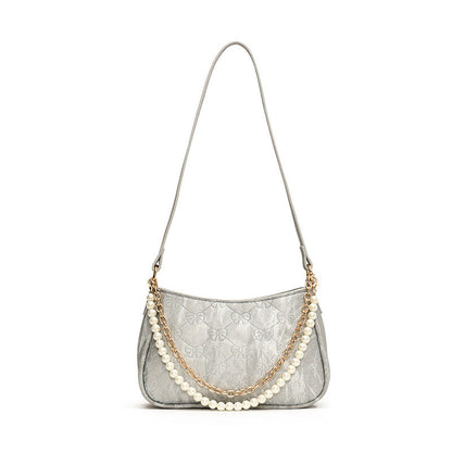 Ielgy Pearl Chain Bag Fashion Underarm Bag All-Match One-Shoulder Messenger Small Square Bag