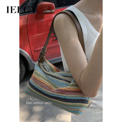 Ielgy Niche Woven Underarm Bag Fashion Portable Straw Woven All-Match One-Shoulder Messenger Bag