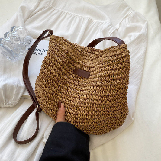 Ielgy Straw Shoulder Bag Korean Fashionable Woven Casual Beach Bag
