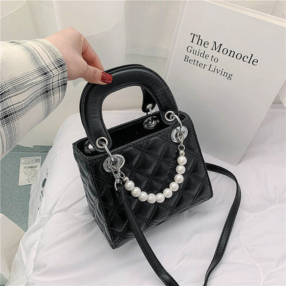 Ielgy Fashion Diamond Pearl Handbag All-Match One-Shoulder Cross-Body Diana Bag