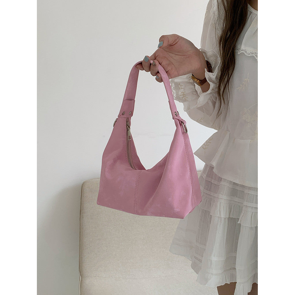 Ielgy Niche Design Texture Underarm Bag Shoulder Crossbody Soft Pink Cloud Bag