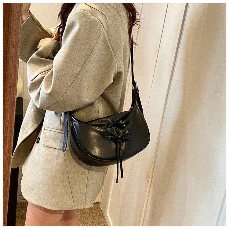 Ielgy Large-Capacity One-Shoulder Tote Bag All-Match Retro Fashion Bow Cross-Body Du