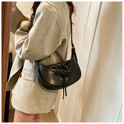 Ielgy Large-Capacity One-Shoulder Tote Bag All-Match Retro Fashion Bow Cross-Body Du