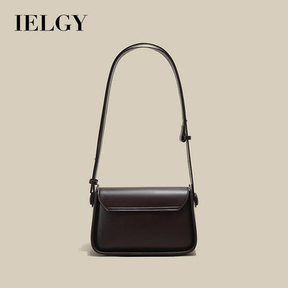IELGY Fashionable and Versatile Top-handle Bag in Coffee with Wide Shoulder Strap for Women
