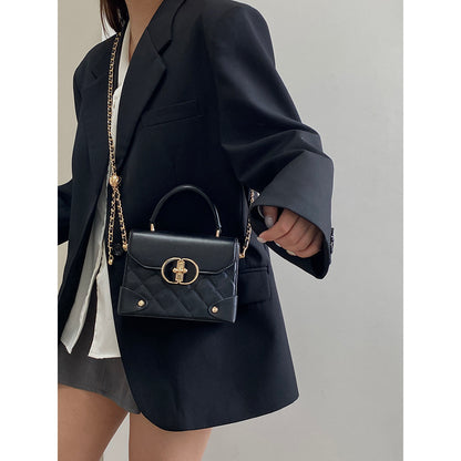 Ielgy Ladies Black Box Bag High-End Feeling All-Match Diamond One-Shoulder Messenger Bag