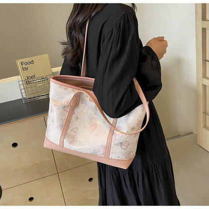 Ielgy Casual All-Match Butterfly One-Shoulder College Students Class Commuter Tote Bag Large Capacity