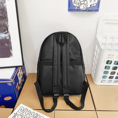Ielgy Soft Leather School Bag High School Student Backpack Simple Casual Fashion Large-Capacity Travel Backpack
