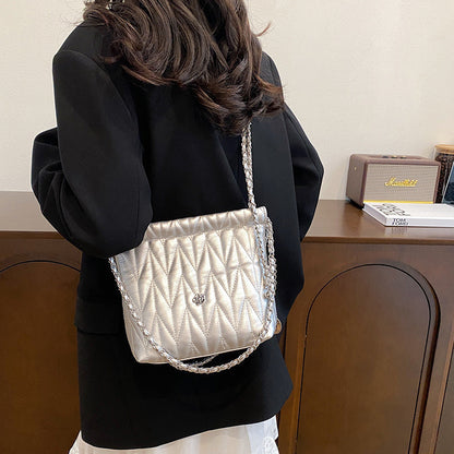 Ielgy Ladies Silver Simple Fashion Handbag Solid Color Child-Mother Bag High-Quality Trendy Classy Messenger Bag