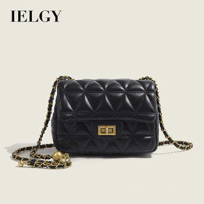 Ielgy Ladies White Messenger Bag All-Match Small Golden Ball Diamond Chain Small Square Bag