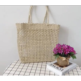 Ielgy Korean Style Large-Capacity Straw Beach Bag Hollow One-Shoulder Portable Woven Female Bag Seaside Vacation