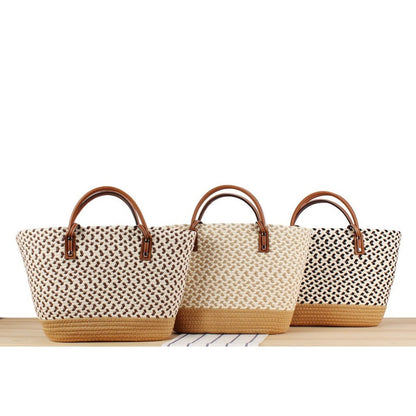Ielgy Bohemian Style Hand-Woven Bag Seaside Vacation Travel Straw Woven Large Capacity Leisure Simple Commuter Female Bag