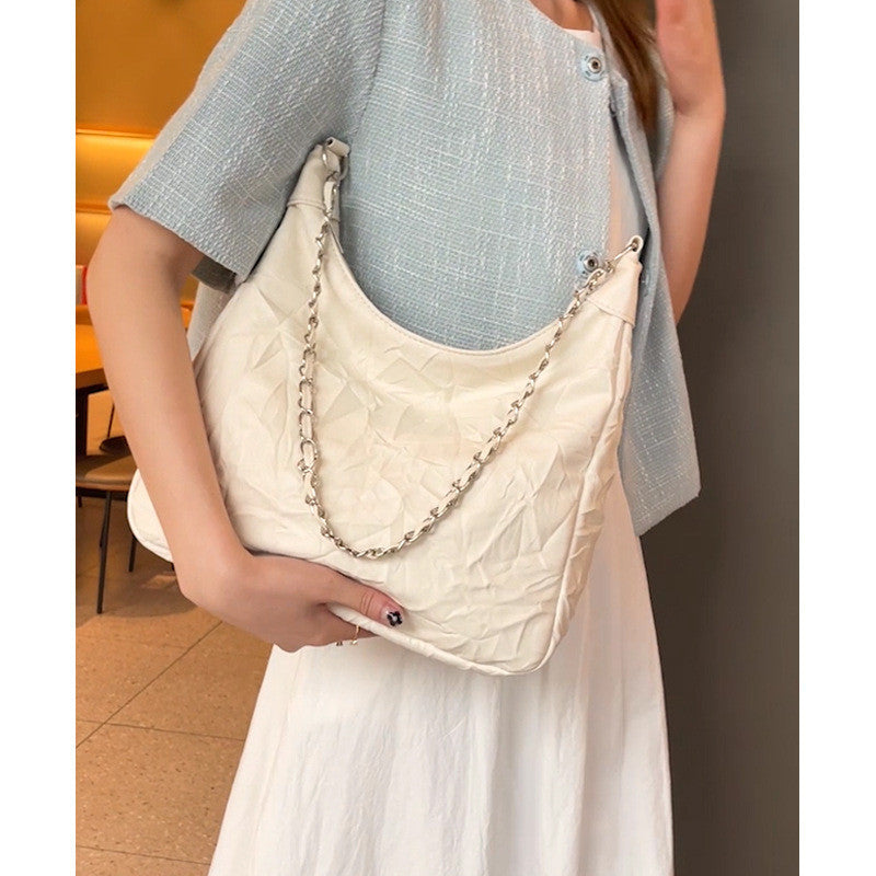 Ielgy Preppy Style Small Fresh Large-Capacity Soft Surface Tote Bag Commuter Shoulder Messenger Chain Bag