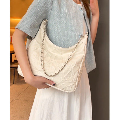 Ielgy Preppy Style Small Fresh Large-Capacity Soft Surface Tote Bag Commuter Shoulder Messenger Chain Bag