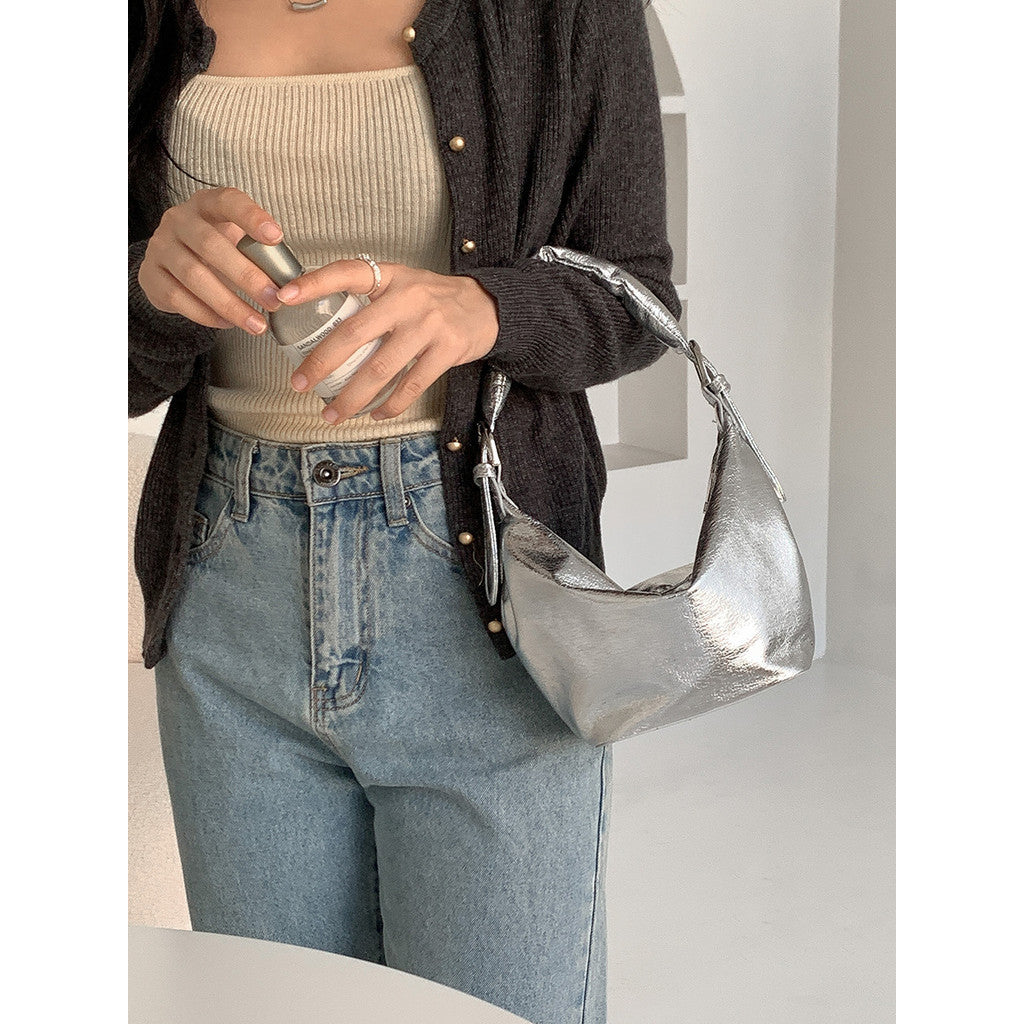 Ielgy Oil Wax Leather High-End Soft Leather One-Shoulder Commuter Underarm Bag Ladies All-Match Trendy Fashion Dumpling Bag