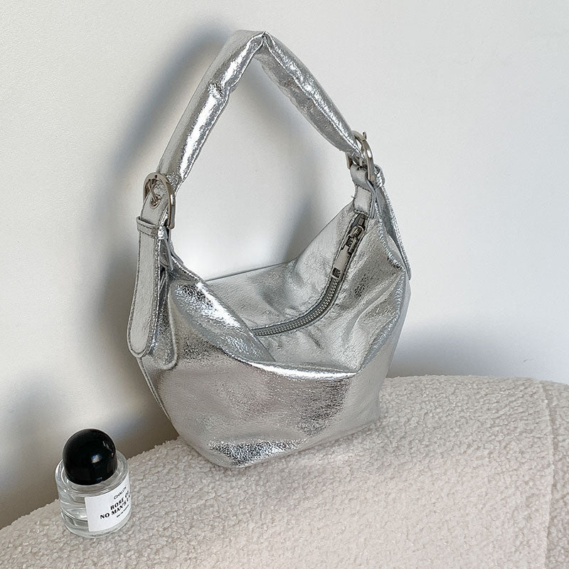 Ielgy Oil Wax Leather High-End Soft Leather One-Shoulder Commuter Underarm Bag Ladies All-Match Trendy Fashion Dumpling Bag