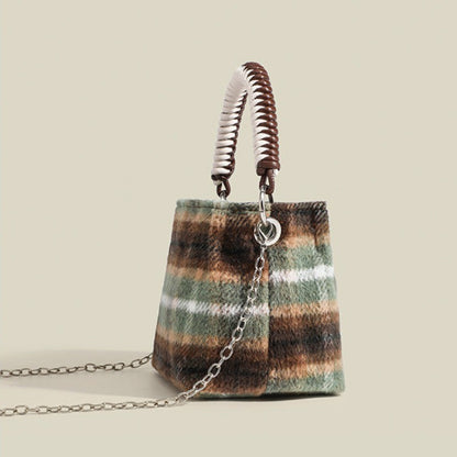 Ielgy Korean Style Lazy Style Portable Plaid Bag Woolen Shoulder Simple Niche Chain Bucket Bag