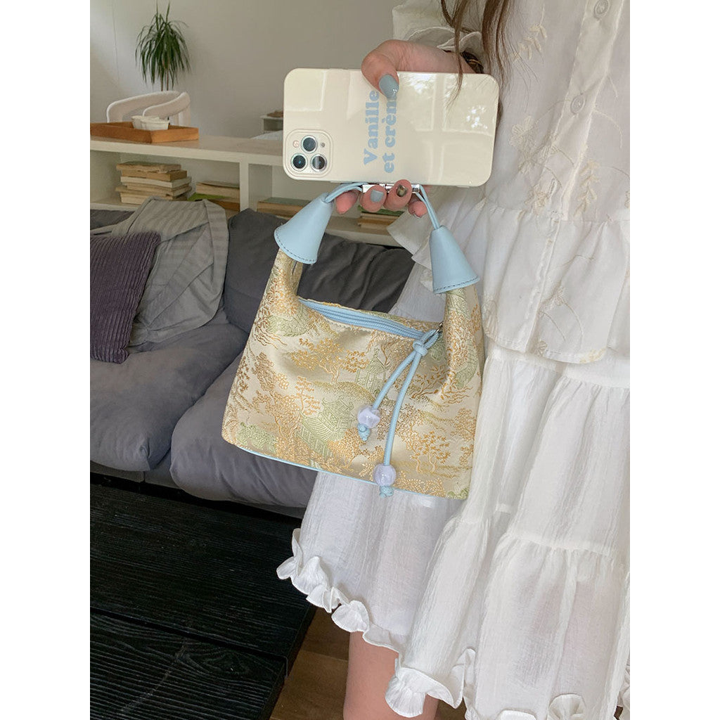 Ielgy Niche Embroidery New Chinese Style Bag Shoulder Crossbody Chinese Style Portable Dumpling Bag Can Be Crossbody