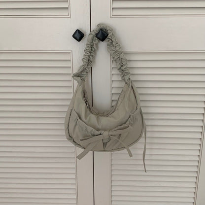 Ielgy Casual Unique Pleated Drawstring Lace-Up Nylon Lazy Style Underarm Messenger Bag ins