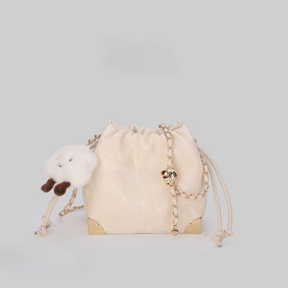 Ielgy Fashion Drawstring All-Match Cross-Body Bucket Bag Pink, White, Black Chain Drawstring Bag