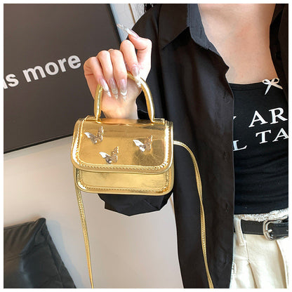 Ielgy Ladies Casual All-Match Silver Butterfly Small Square Bag Portable One-Shoulder Mini Messenger Bag